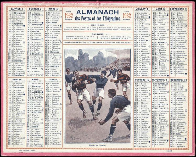 ALMANACH des Postes et des Télégraphes / Match de Rugby (titre inscrit)_0