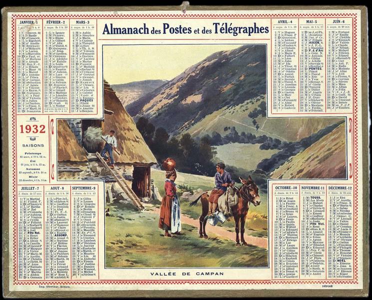 ALMANACH DES POSTES ET DES TELEGRAPHES / VALLEE DE CAMPAN (titre inscrit)_0