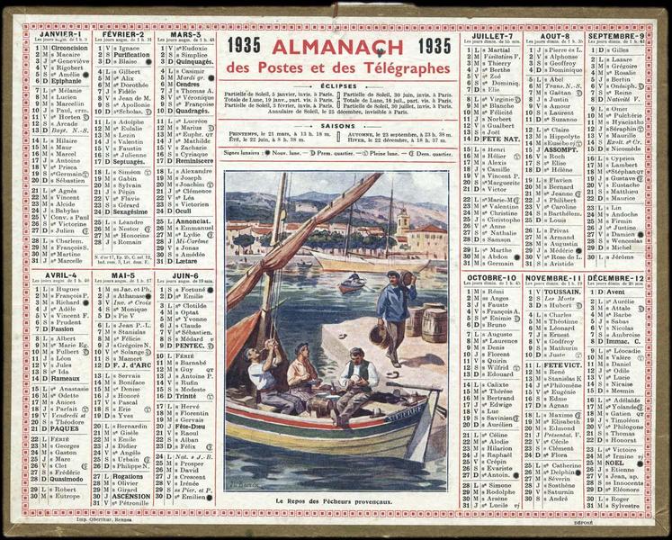 ALMANACH des Postes et des Télégraphes / Le Repos des Pêcheurs provençaux (titre inscrit)_0