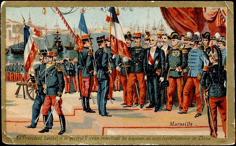 Marseille / Le Président Loubet et le général Voiron remettant les drapeaux au corps expéditionnaire de Chine (titre inscrit)_0