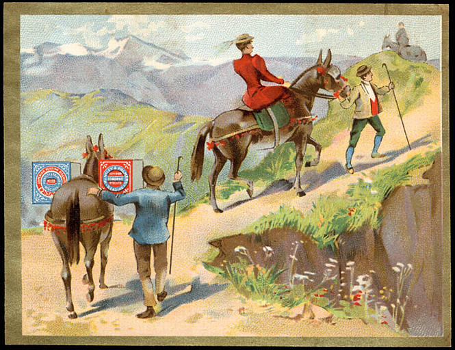 Dame à cheval et mulet de bât dans un col. (titre d'origine)_0