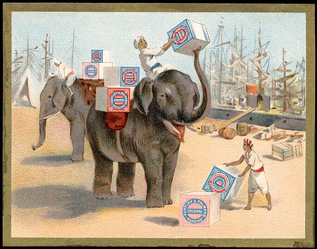 Deux éléphants transportent des biscuits. (titre d'origine)_0