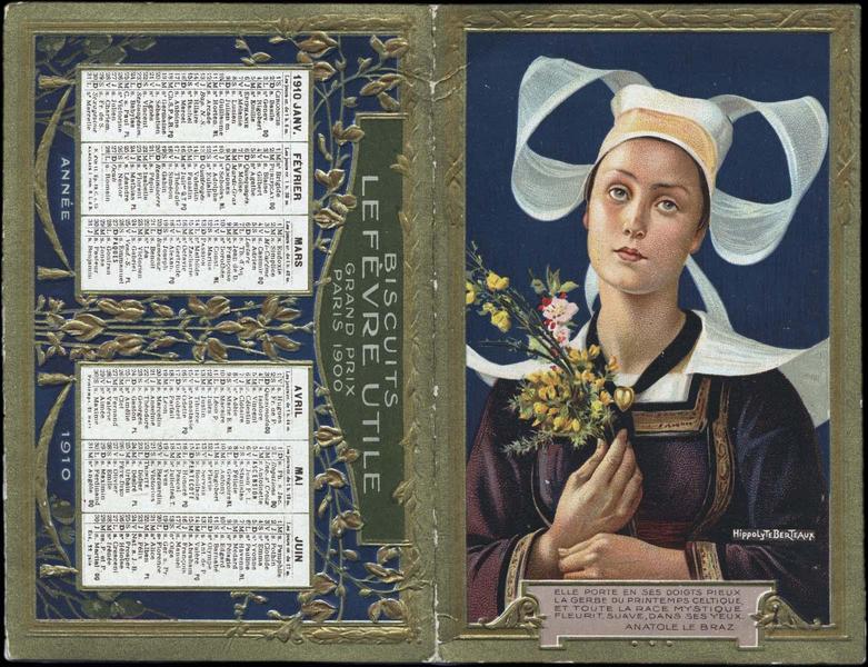 ELLE PORTE EN SES DOIGTS PIEUX LA GERBE DU PRINTEMPS CELTIQUE ET TOUTE LA RACE LYSTIQUE FLEURIT, SUAVE, DANS SES YEUX. / ANATOLE LE BRAZ (titre inscrit), Hippolyte Dominique Berteaux, 1910 avant