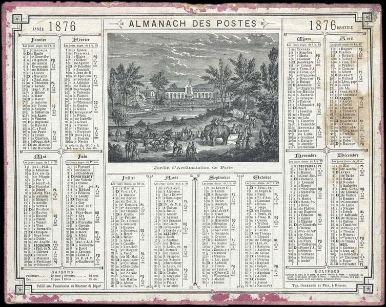 ALMANACH DES POSTES / Jardin d'Acclimatation de Paris (titre inscrit)_0