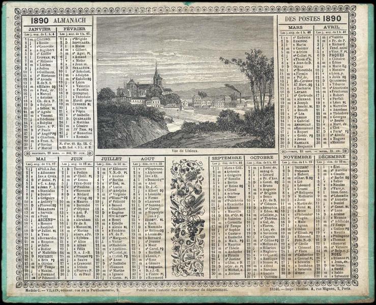 ALMANACH DES POSTES / Vue de Lisieux (titre inscrit)_0