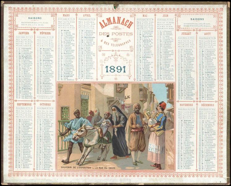 ALMANACH DES POSTES ET DES TELEGRAPHES / SOUVENIR DE L'EXPOSITION - LA RUE DU CAIRE (titre inscrit)_0