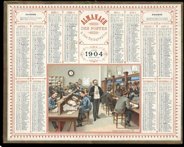 ALMANACH DES POSTES ET DES TELEGRAPHES / INTERIEUR D'UN BUREAU DE POSTE A PARIS (titre inscrit)_0