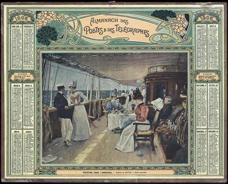 ALMANACH DES POSTES ET DES TELEGRAPHES / YACHTING DANS L'ARCHIPEL - Tableau de GERVEX.- Rep autorisée (titre inscrit)_0