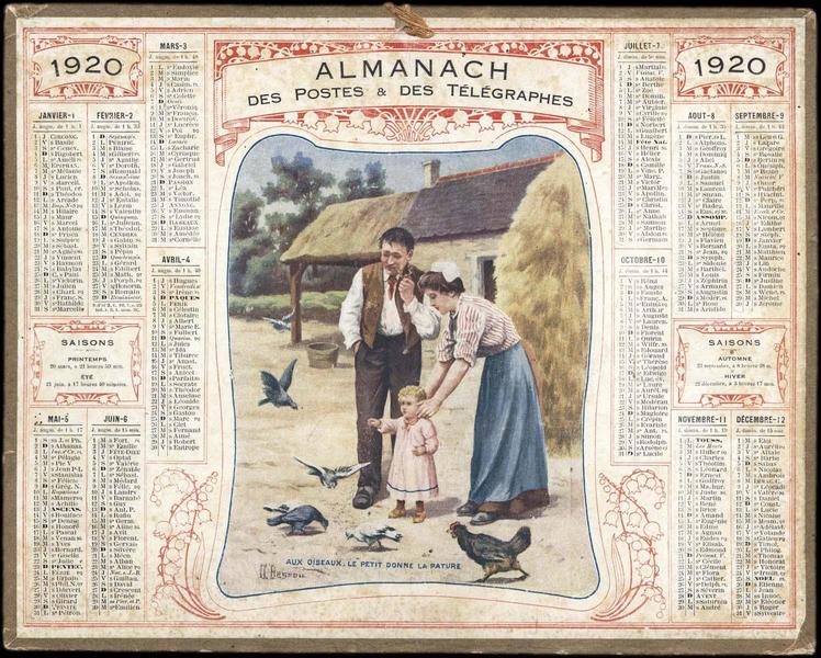 ALMANACH des Postes et des Télégraphes / AUX OISEAUX, LE PETIT DONNE LA PATURE (titre inscrit)_0