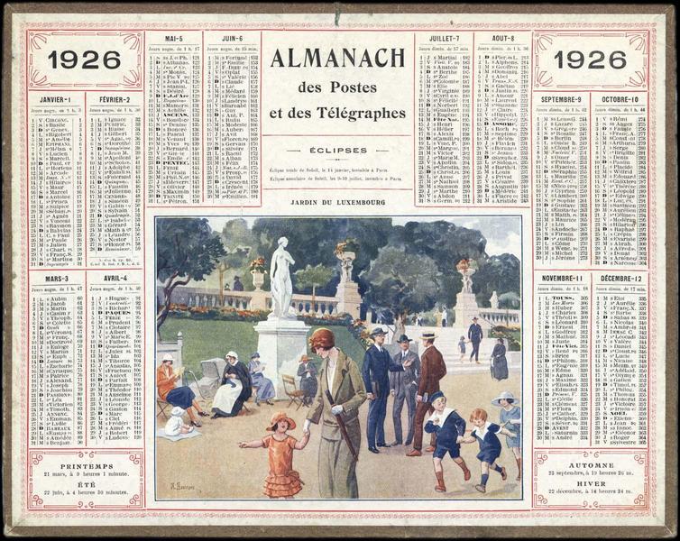 ALMANACH DES POSTES ET DES TELEGRAPHES / JARDIN DU LUXEMBOURG (titre inscrit)_0