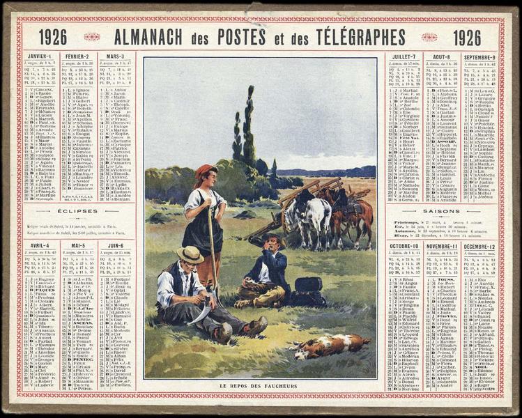 ALMANACH DES POSTES ET DES TELEGRAPHES / LE REPOS DES FAUCHEURS (titre inscrit)_0