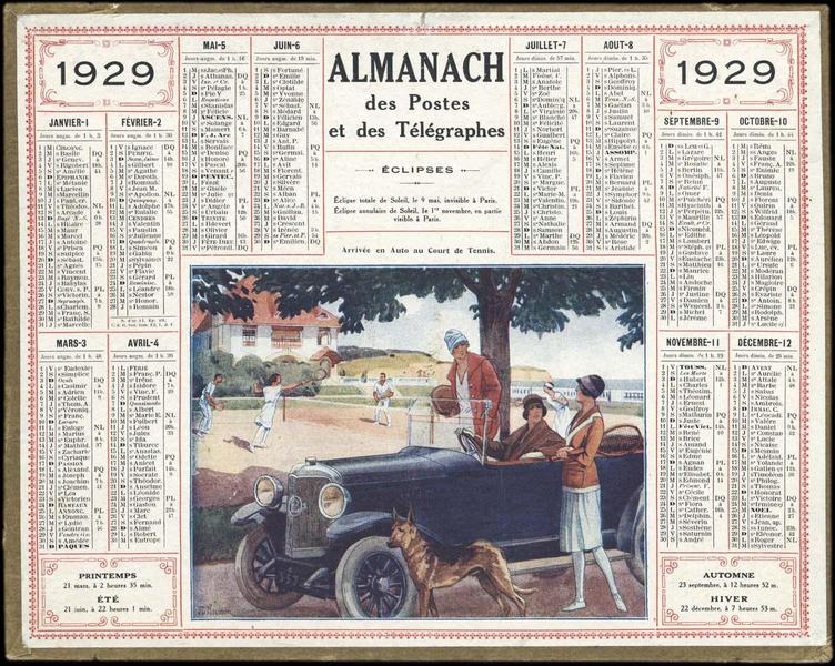 ALMANACH des POSTES et des TELEGRAPHES / Arrivée en auto au cours de Tennis (titre inscrit)_0