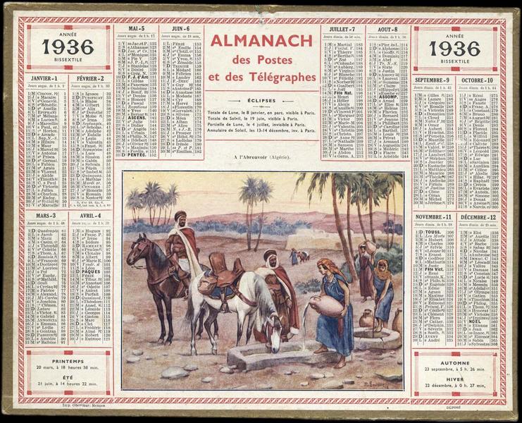 ALMANACH des Postes et des Télégraphes / A l'Abreuvoir (Algérie) (titre inscrit)_0
