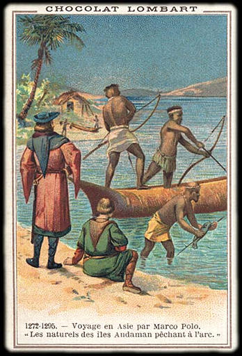 1272-1295. Voyage en Asie par Marco Polo. / 'Les naturels des îles Andaman pêchent à l'arc.' (titre inscrit)_0