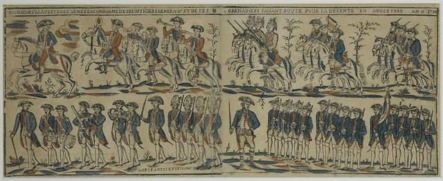 BUONAPARTE A LA TESTE DE SES ARMEES ACCOMPAGNE DE SES OFFICIERS GENERAUX ET DE SES GRENADIERS FAISANT ROUTE POUR LA DECENTE EN ANGLETERRE AN 6 1789 (sic) (titre inscrit)_0