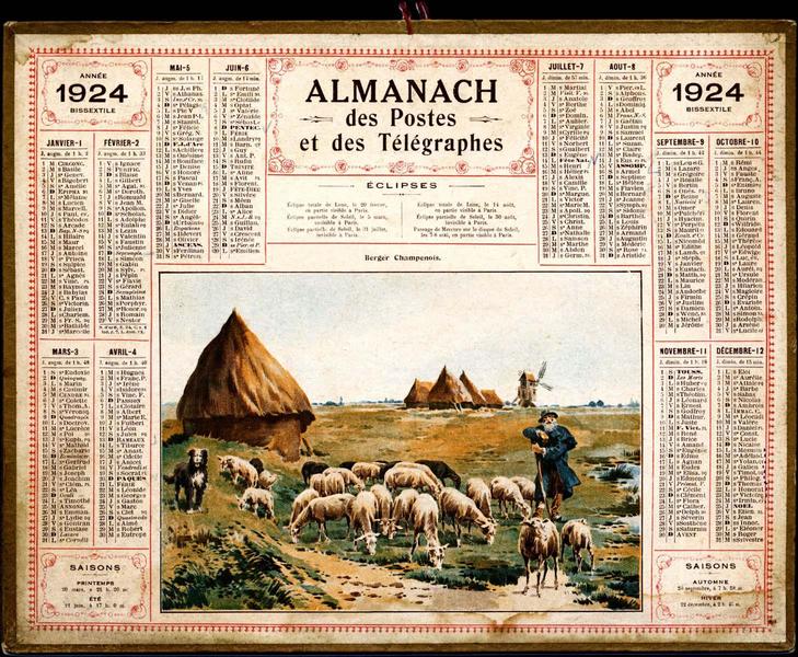 ALMANACH / des Postes / et des Télégraphes / ANNEE / 1924 / BISSEXTILE (titre inscrit)_0