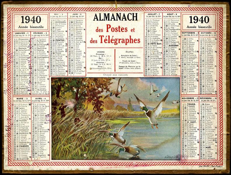 ALMANACH / des Postes / et des Télégraphes / 1940 / Année bissextile (titre inscrit)_0