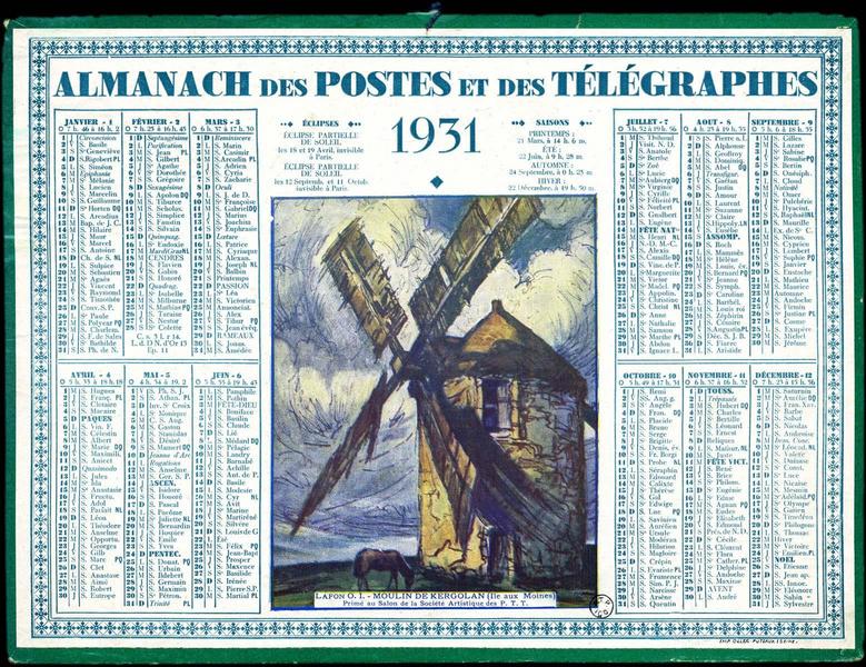 ALMANACH DES POSTES ET DES TELEGRAPHES / 1931 (titre inscrit)_0