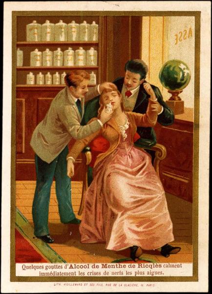 Quelques gouttes d'Alcool de Menthe de Ricqlès calment / immédiatement les crises de nerf les plus aigues (titre inscrit)_0