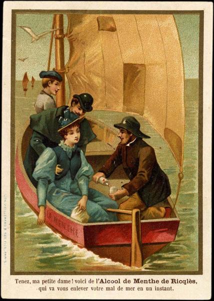Tenez, ma petite dame ! voici de l'Alcool de Menthe de Ricqlès, / qui va vous enlever votre mal de mer en un instant (titre inscrit)_0