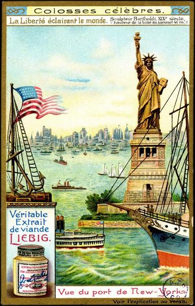 Colosses célèbres, la Liberté éclairant le monde, sculpteur Bartholdi XIXe siècle (hauteur de la base au sommet 46m), vue du port de New-York (titre inscrit)_0