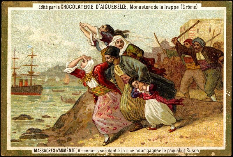 MASSACRES D'ARMENIE : Arméniens se jetant à la mer pour gagner le paquebot Russe (titre inscrit)_0