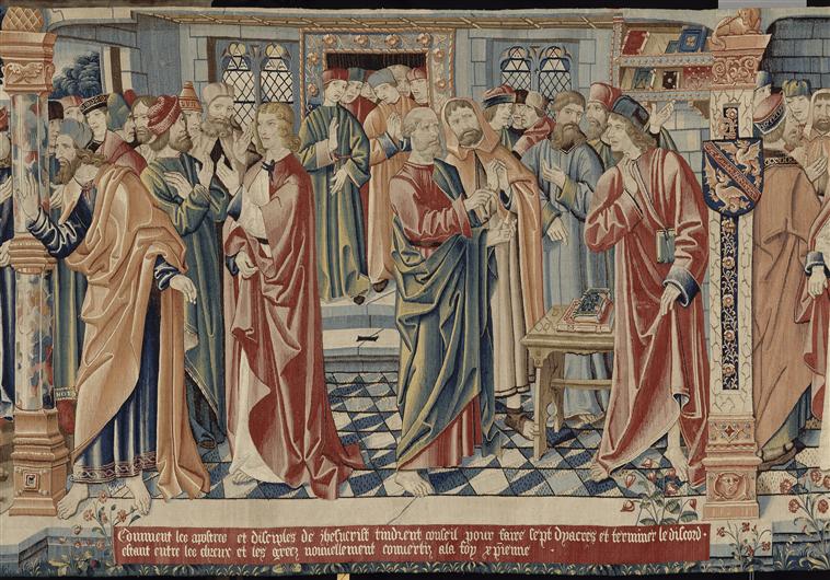 Légende de saint Etienne (scène 01 et 02) : Désignation et ordination des premiers diacres de l'Eglise, parmi lesquels Etienne_0