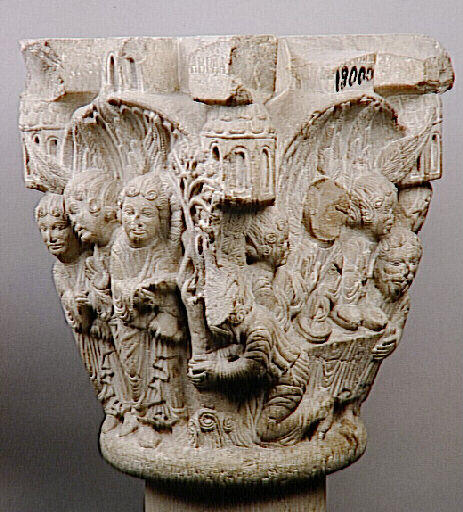 Chapiteau de cloître catalan : Abraham et les anges_2
