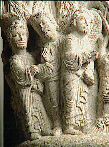 Chapiteau de cloître catalan : Abraham et les anges_1
