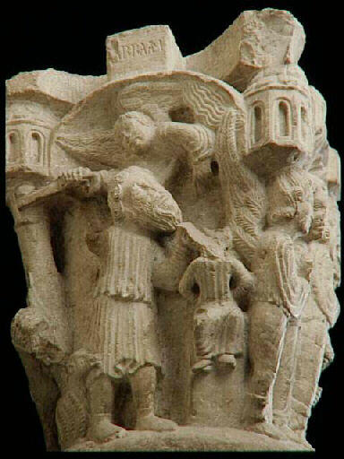 Chapiteau de cloître catalan : Abraham et les anges_0