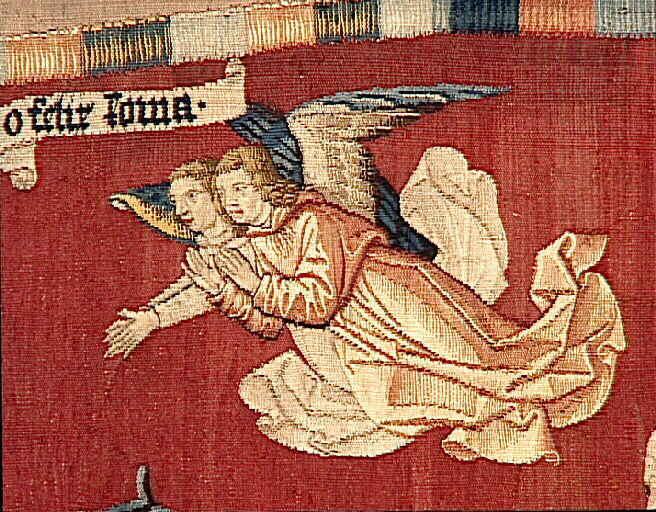 Légende de saint Etienne (scène 23) : Le corps de saint Laurent fait miraculeusement place auprès de lui à celui de saint Etienne et les anges chantent 'Felix Roma !'_2