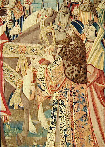 Légende de saint Etienne (scène 20) : Le corps est accueilli par le pape et déposé en l'église Saint-Pierre de Rome_1