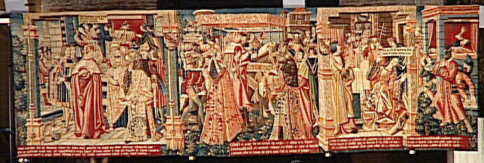 Légende de saint Etienne (scène 20) : Le corps est accueilli par le pape et déposé en l'église Saint-Pierre de Rome_0