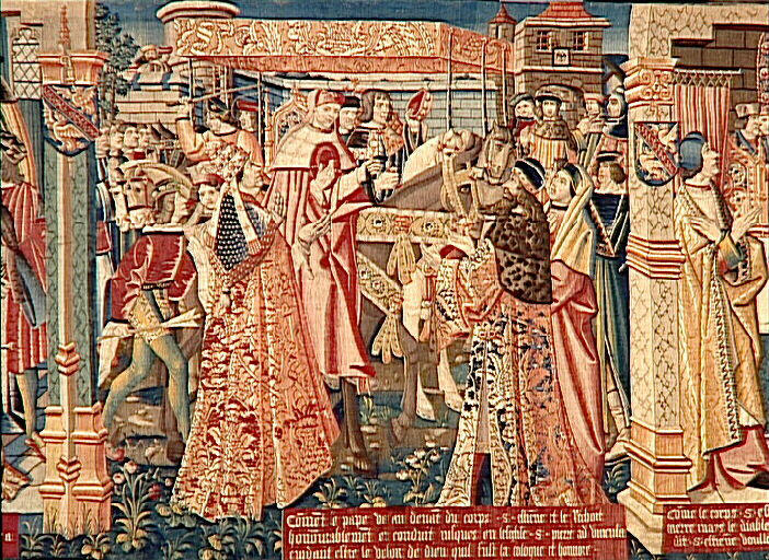 Légende de saint Etienne (scène 20) : Le corps est accueilli par le pape et déposé en l'église Saint-Pierre de Rome_3