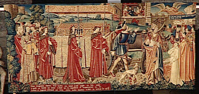 Légende de saint Etienne (scène 18) : Miracle des mules rétives qui indiquent où doit être enseveli le corps de saint Etienne_0