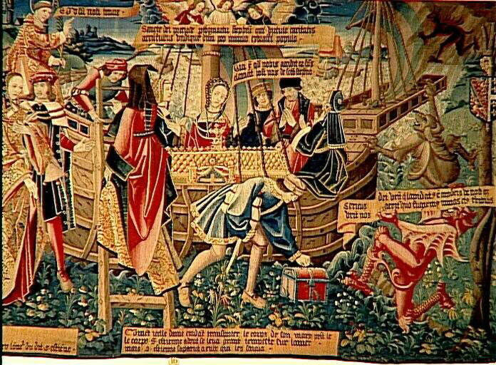 Légende de saint Etienne (scène 15, 16, 17) : Une noble femme de Constantinople ramène le corps de son mari, mort à Jérusalem, et emporte par erreur celui de saint Etienne_0