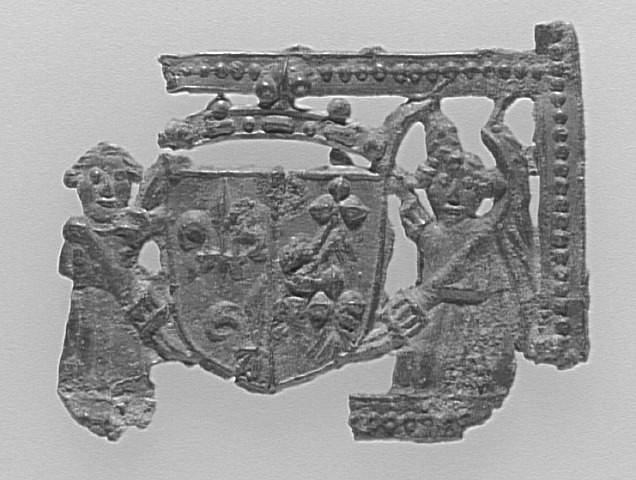 FRAGMENT D'ENSEIGNE PROFANE (?) : DEUX ANGES TENANT UN ÉCU_0