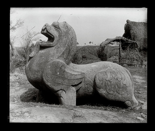 [Jiangsu]. Région de Nankin [Nanjing], Yao-houa men [Yaohuamen], [Ganjiaxian], allée funéraire de Siao Sieou [Xiao Xiu] (mort en 518 ap. J.-C.), lion ailé de droite, profil_0