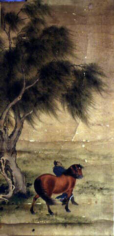 Cheval et palefrenier sous un saule_0