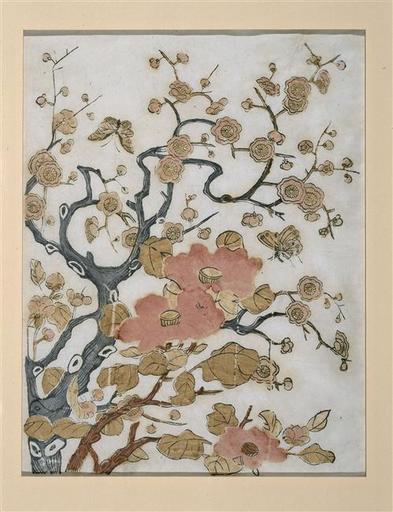 Série dite de Kaempfer : Prunier en fleurs, camélia et papillon_0