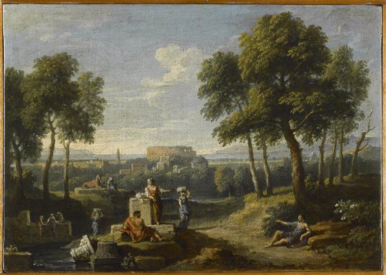 Scène de la campagne romaine avec le Colisée dans le lointain ; Paysage dans la campagne de Rome (ancien titre), Jan Frans van Bloemen, 4e quart 17e siècle, 1ère moitié 18e siècle