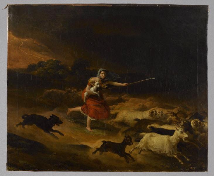 Bergère et troupeau fuyant devant l'orage_0