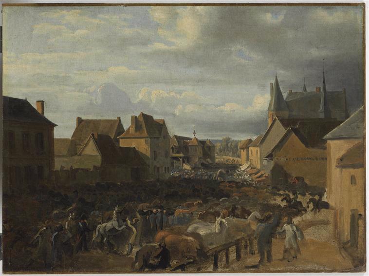 Marché aux chevaux dans un bourg normand, Огюст-Ксавье Лепренс