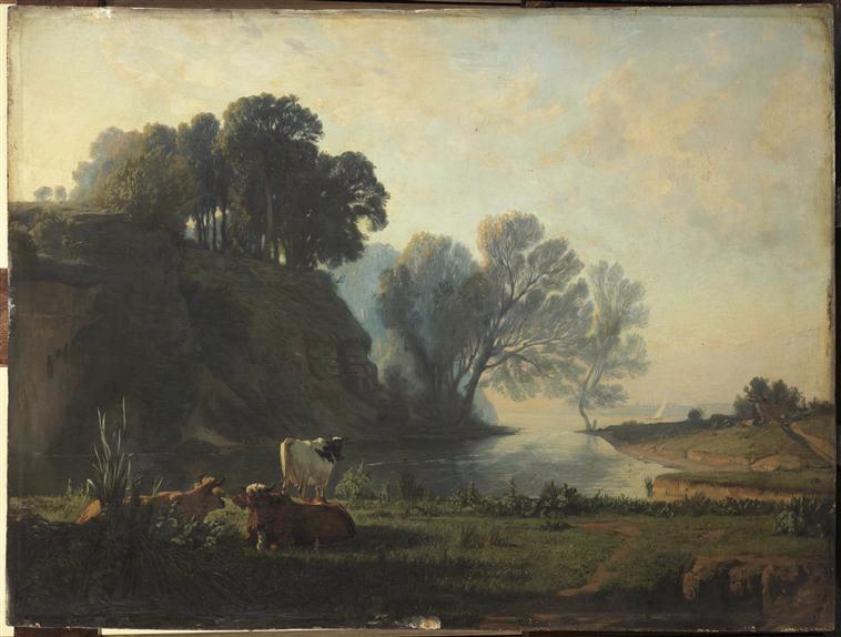 Paysage matinal avec trois vaches, Alexandre Pau De Saint-Martin, 1ère moitié 19e siècle