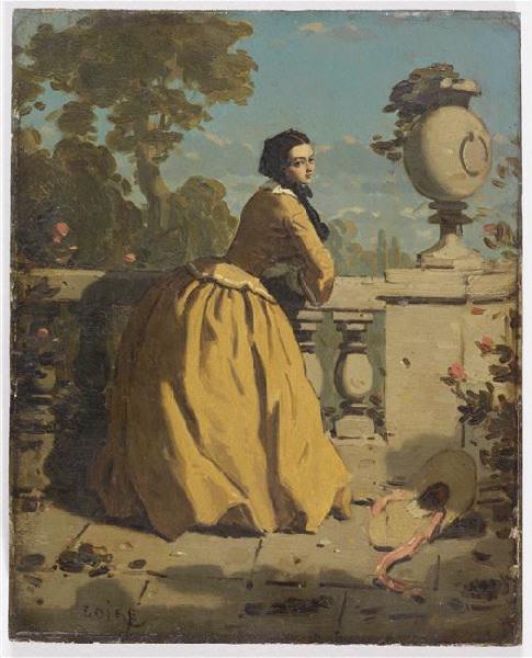 Jeune Femme accoudée à une balustrade_0