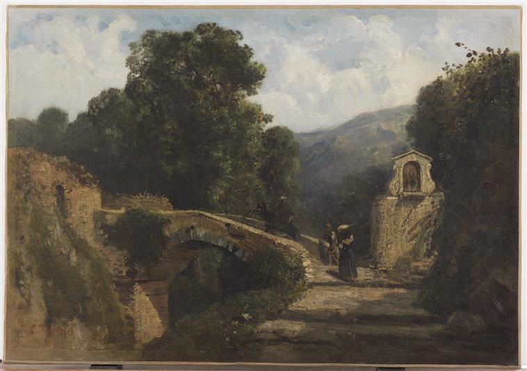 Paysage montagneux avec pont et personnages ; Paysage italien avec pont et personnages (ancien titre), Constant Troyon, 19e siècle