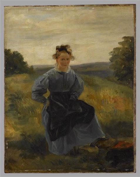 Jeune Fille assise dans une prairie ; Jeune Dessinatrice vêtue de bleue assise dans une prairie (ancien titre)_0