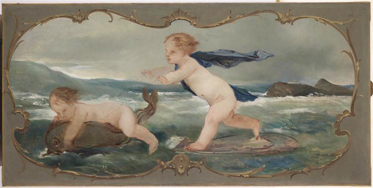 Jeux d'amours avec un dauphin, Pierre Victor Galland, 19e siècle