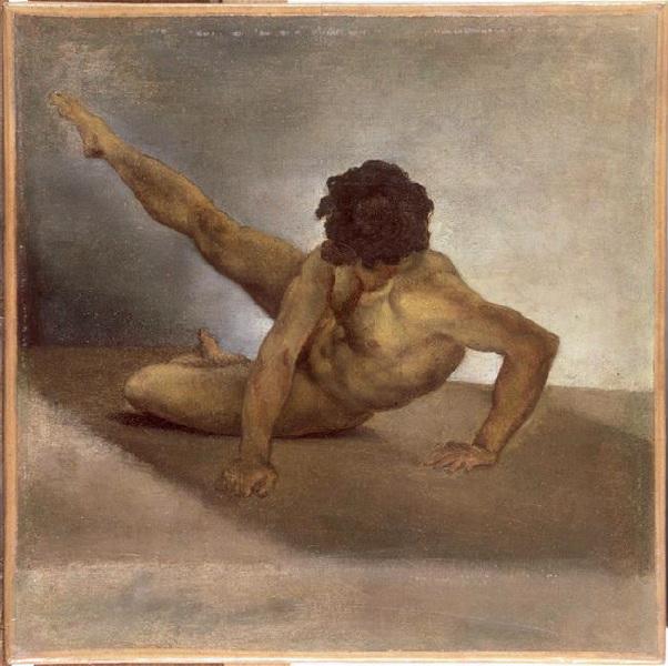 Homme nu renversé sur le sol ; Figure pour la Course des Barberi (ancien titre), Théodore Gericault, 1817 vers