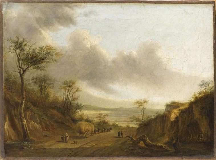 Paysage animé, probablement une vallée des bords de la Saône_0